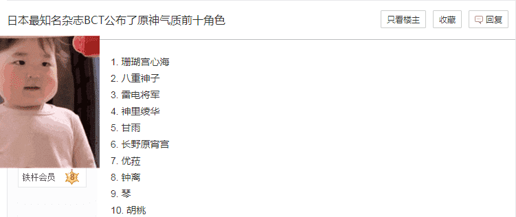 原神：“角色气质榜TOP10”引热议，胡桃垫底，新海第一