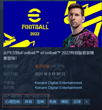 来自“阴间”的《实况足球2022》，成了Steam上的差评之王